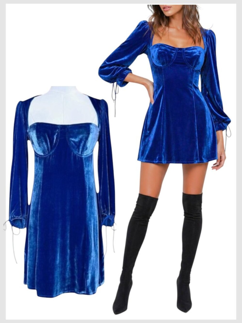 For Love & Lemons Nadine Velvet Mini Dress Royal Blue Bustier M